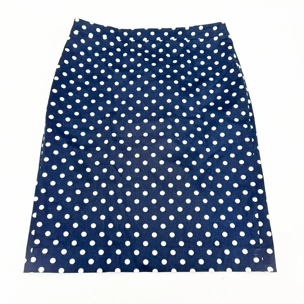 J. Crew Polka Dot Pencil Skirt Navy White Patterned Size 14